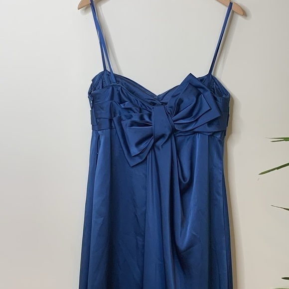 BCBGMaxAzria | Midnight Blue Satin Corset Bow Strapless Prom Wedding Dress 10 - Picture 8 of 17